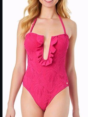 CeCe Women's La Vie A La Mer Textured Bandeau One Piece Swimsuit Size 14